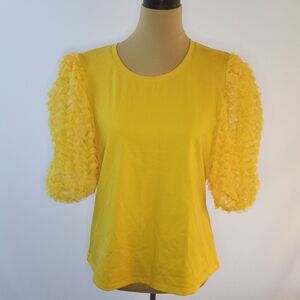 Anthropologie Flat White Marigold Yellow Ruffle Puff Sleeve Top